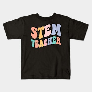 Back To School Teacher Squad Groovy Retro Stem Teacher Kids T-Shirt